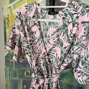 Sugarlips Pink Tropical Leaf Wrap Dress - Size S